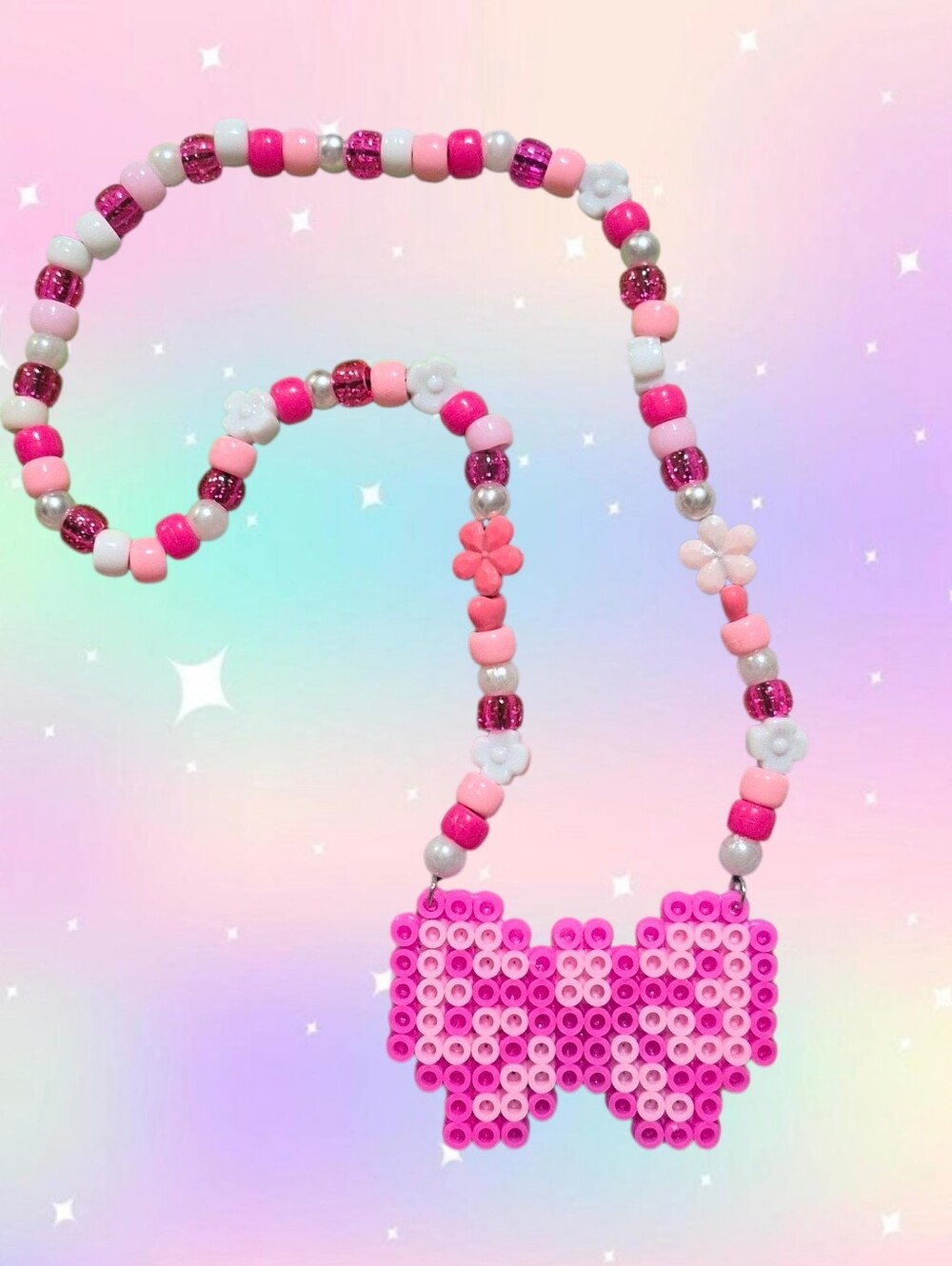 Pink Bow Kandi Necklace